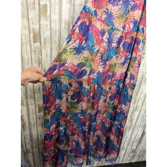 Elena Baldi Silk Blend Tiered Maxi Dress Resort Tropical Lightweight Large NWT - Picture 2 of 8